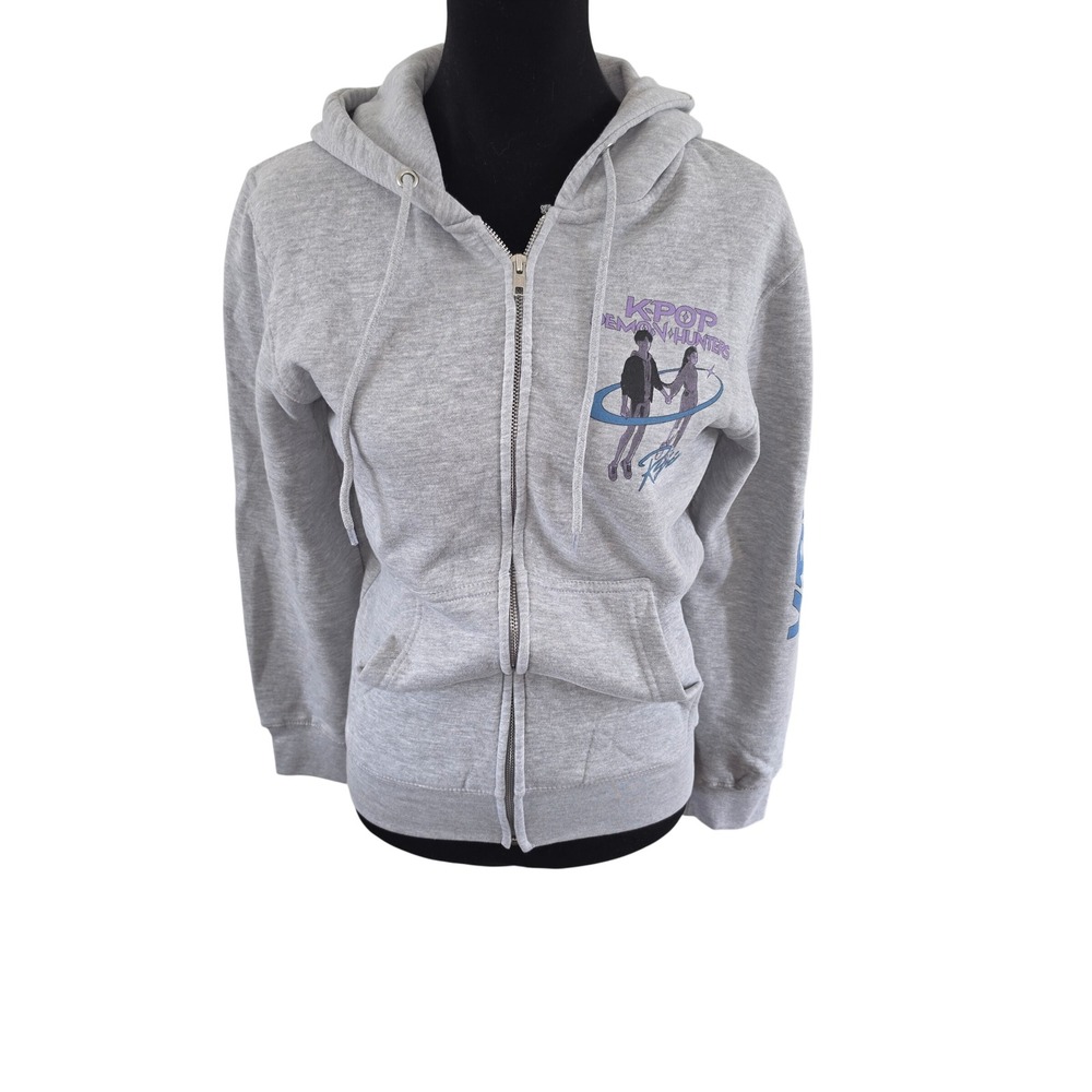 Netflix KPop Demon Hunters Graphic Full Zip Hoodie Gray Size XS Neflix Official